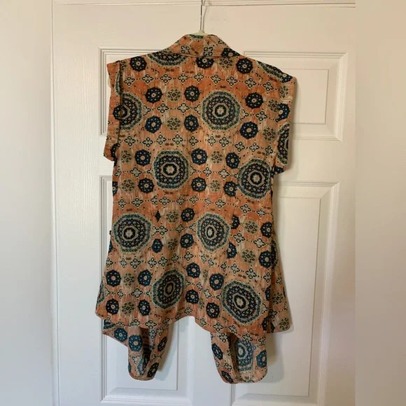 Joan Vass Abstract‎ Patterned Draped Neckline Blouse Large Chic Artsy Feminine - Picture 5 of 9